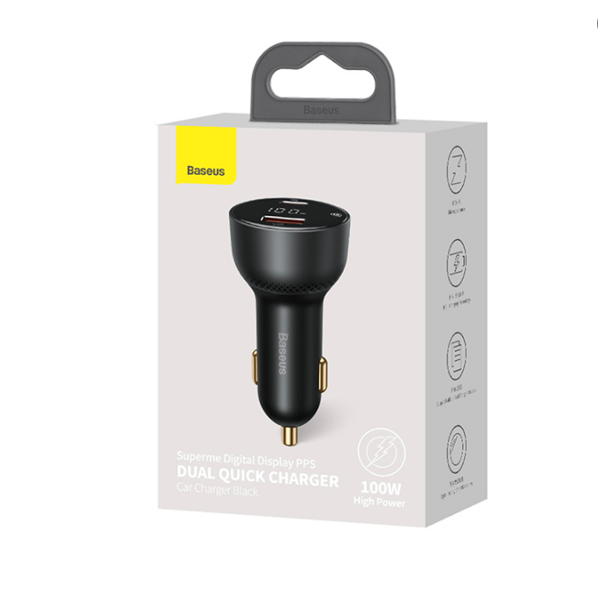 Baseus Superme Digital Display PPS Dual Quick Charger Car Charger Black Baseus Superme Digital Display PPS Dual Quick Charger Car Charger Black